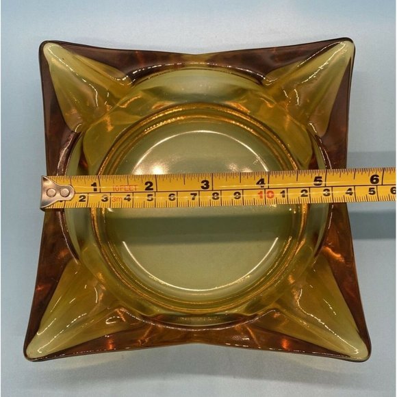 VINTAGE ASHTRAY 5.5” SQUARE AMBER GLASS MAD MEN MANCAVE MCM - Picture 6 of 6
